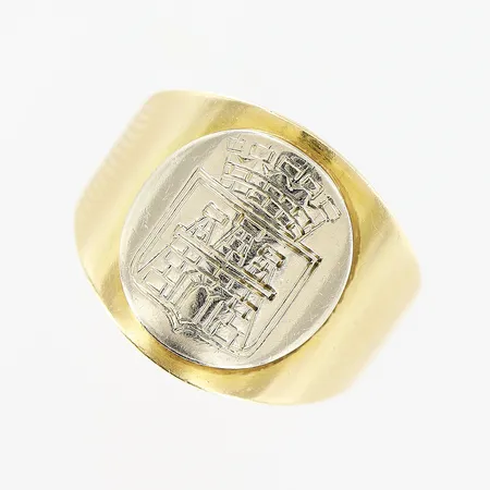 Ring, stl 17½, bredd 4-15mm, vit/gulguld, 14K.  Vikt: 5,3 g