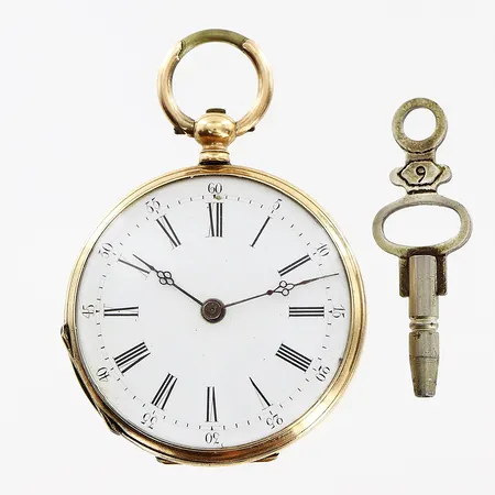 Fickur 14K, innerboett i metall, manuell, Ø33mm, nyckel medföljer, bruttovikt 27g, inga övriga tillbehör.