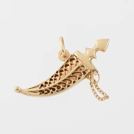Hänge kniv, utdragbar, Italienska stämplar, höjd 33 mm, 18k. Vikt: 3,5 g
