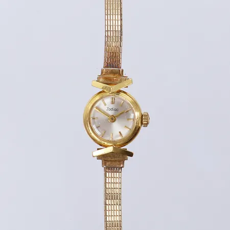 Damur Zodiac, 18K, Ø14,5mm, manuell, boettnr 515055, armband gulmetall ca 17cm, färgsläpp på armband, går ej. 