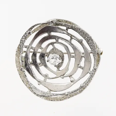 Brosch, vit sten, Ø35mm, silver 835/1000.  Vikt: 8 g