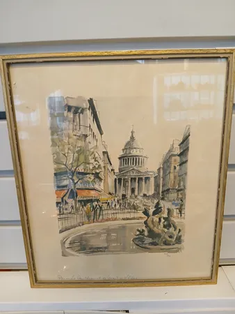 Färglitografi sign Herbelol,  titel Paris le Pantheon,  upplaga 21/90, innermått 31x37cm Vikt: 0 g Skickas med postpaket.