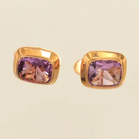 Manschettknappar med lila sten, ca 15x17mm, 18K  Vikt: 9,7 g