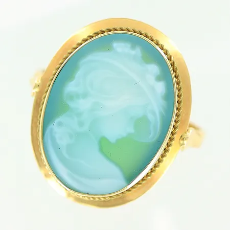 Ring, camé i agat, stl 17½, bredd 2-20mm, 14K Vikt: 2,9 g
