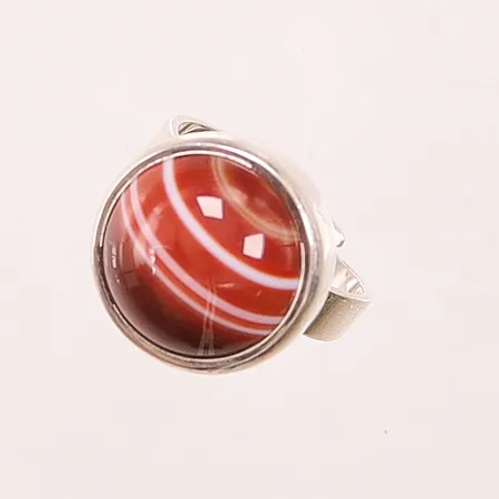 Ring, Ø18½, bredd:17mm, brun sten med vita ränder, 925/1000 Silver 9,8g.