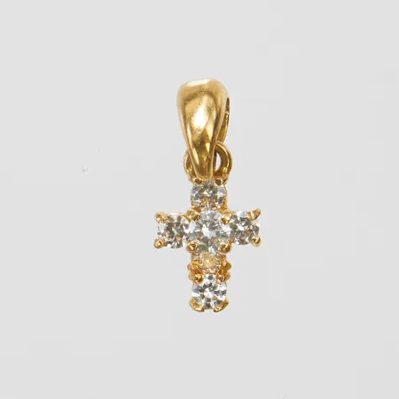 Hänge/berlock, kors, 19x7,8mm, vita stenar, italienska stämplar, 18K Vikt: 1,5 g