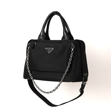 Väska, Prada Zip Pocket Chain Tote Bag Tessuto, modell-nr:iBG364, certifikat ostämplat, ca 30x20cm, dustbag, bruksskick.