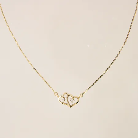 Collier Ankar med integrerat hänge i form av två hjärtan samt diamanter 2 x ca 0,015ct, ställbar längd 41/45cm, bredd ca 0,6-10mm, Glamira, 18K  Vikt: 2,9 g