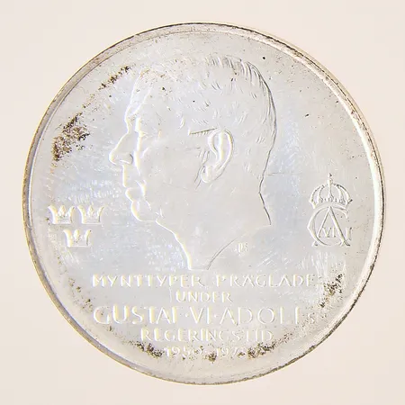 Jubileumsmynt, Gustaf VI Adolfs regeringstid 1950-1973, Ø36mm, plastetui, silver 925/1000 Vikt: 27,1 g