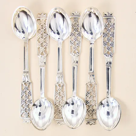 Kaffeskedar 6st, modell Prinsess, längd 12cm, CESON, silver 830/1000 Vikt: 80,6 g