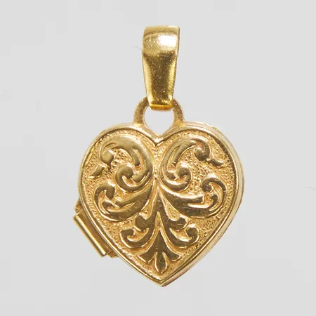 Medaljong, hjärta med mönsterdekor, 16x10mm, saknar insatser, 18K Vikt: 0,7 g