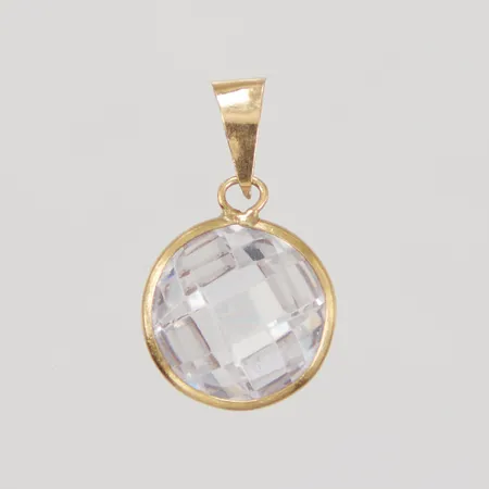Ring med vit fasetterad sten, längd inklusive ögla 19mm, Ø10,8mm, slitage, nagg, GHA, 18K,  Vikt: 1,5 g