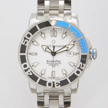 Herrur Carl F. Bucherer Scubatec Patravi, stål, automatisk, 44,6mm, ref: 00.10632.23.23.21, snr: 12.0083, safirglas, datum, stållänk, viklås, manual, certifikat daterat 27.01.2024, box, ytterkartong, tygfodral.  