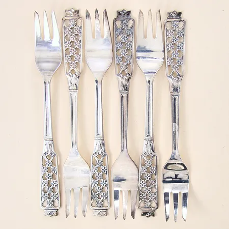 Bakelsegafflar 6st, modell Prinsess, längd 13,8cm, CESON, 830/1000 Vikt: 105,4 g