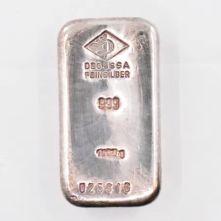 Silvertacka, Degussa, 1000g, nr 025316, ojämn finish, silver 999/1000