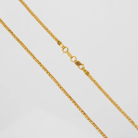 Kedja, längd: 55,9cm, bredd: 2mm, något ojämn i länken, 22K Vikt: 7,6 g