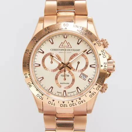 Herrur Christophe Duchamp, stål, quartz, 42mm, ref: CD7101-3, kronograf, datum, stållänk, viklås, box, ytterkartong 