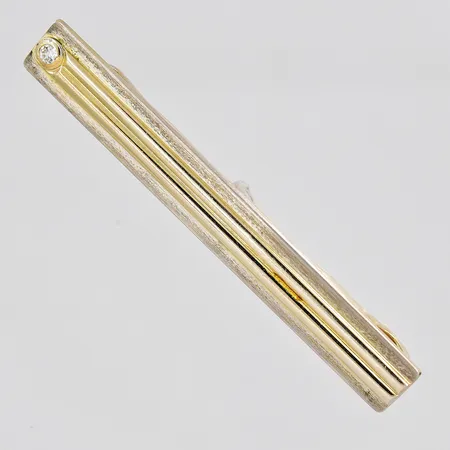 Slipshållare, längd 50mm, bredd 6,5mm, vit sten, förgyllt silver 830/1000 Vikt: 6,2 g