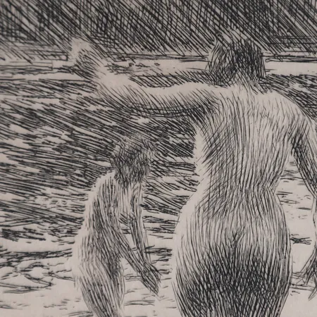 Tavla, etsning, Anders Zorn, "Balans", utförd 1919, signerad med blyerts, Asplund, 287, plåtstorlek, 16,6 x 11,5 cm, gulnad, någon fläck, ej examinerad ur ram. Skickas med postpaket.