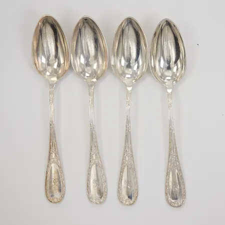 4 Skedar, modell Louis XVI, ca 186mm, monogramgravyr, CGH, Silver 830/1000 Vikt: 171 g