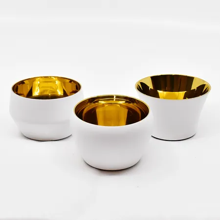 3 Värmeljushållare, Skultuna, Kin Votives, höjd ca 4cm, mässing och vitfärgade, originalask medföljer