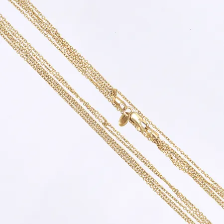 Halscollier, femradig ankarlänk, 42cm, bredd ca 1-3mm, smärre bruksslitage, 18K Vikt: 8 g
