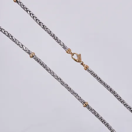 Collier, längd: ca 45cm, bredd: ca 3-5mm, vitguld/gultguld, 14K  Vikt: 16,8 g