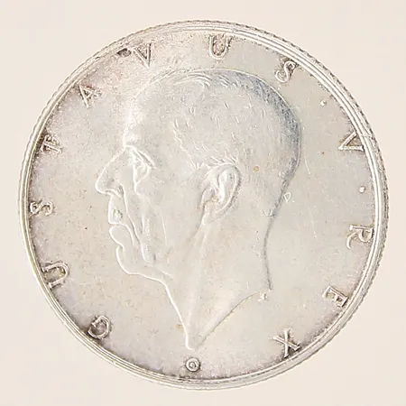 Mynt, Gustav US V Rex, 2kr, Ø31mm, 1638-1938, silver 800/1000 Vikt: 15 g