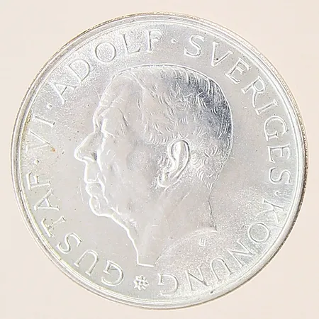 Mynt, Gustaf VI Adolf Sveriges Konung, Plikten framför allt, 10 kr, Ø32mm, 1882-1972, silver 835/1000 Vikt: 18 g