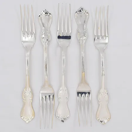 5 Bordsgafflar, modell Olga, längd 18cm, silver 830/1000 Vikt: 198 g