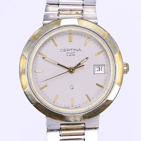 Herrur Certina DS Q, Ø34mm, quartz, datum, nr 113.7120.44 EDL, stållänk ca 16cm, påtagligt slitage på boett och länk, går ej troligen batteribyte Vikt: 0 g