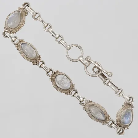 Armband med månstenar, längd: 20,5 cm, bredd: 2 - 10 mm, 925/1000 silver. Vikt: 17,1 g