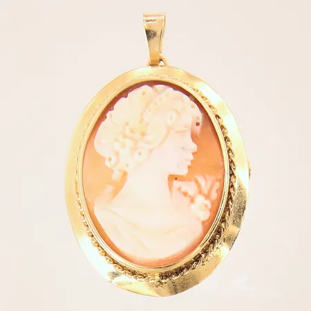 Hänge/Brosch med camé, 30x24mm, mindre bucklor, 18K  Vikt: 5 g