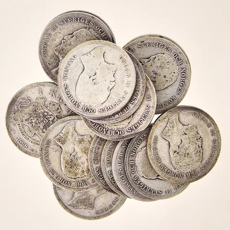 Mynt 17st, Oscar II Sveriges och Norges Konung, 1kr, Ø25mm, 1898, silver 800/1000  Vikt: 124 g