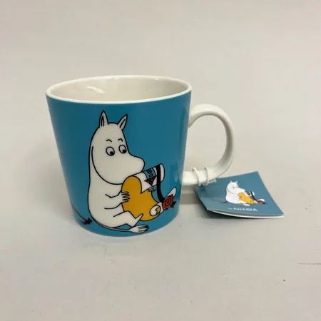 Muminmugg, Mumintroll, turkos, (2013 - 2018), Ø8cm, höjd 8cm, Arabia, porslin, etikettmärkt, nyskick Skickas med paket.