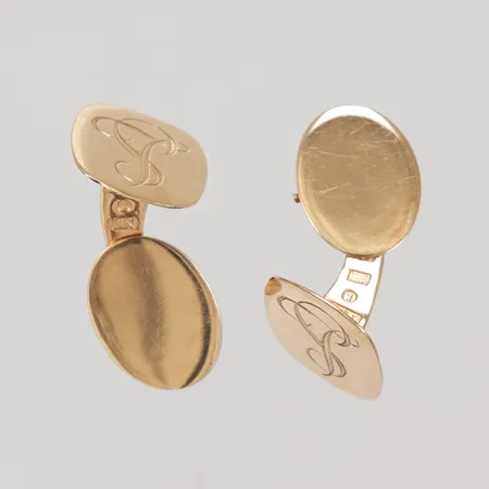 Ett par manschettknappar, ca 12,8x16mm, monogramgravyr, etui, Gamla Guldsmedjan S Persson P S A år 1959, 18K,  Vikt: 6,2 g
