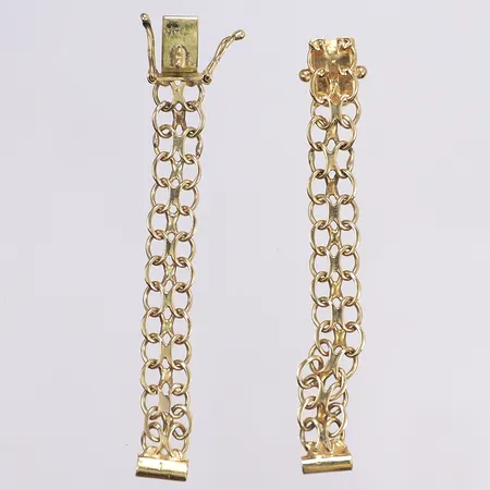 Armband till damur, X-länk, total längd ca 13cm, bredd 7,5mm, svenska stämplar, något buckligt/repigt, 18K Vikt: 8,7 g