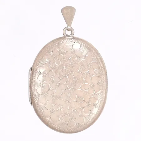 Hänge medaljong, dekor i form av blommor, 46x27mm, tillv. Joseph Smith & Sons, Birmingham, Storbritannien, silver 925/1000 Vikt: 9,4 g