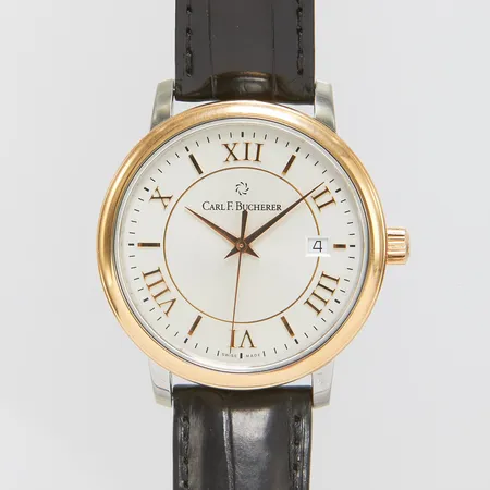 Herrur Carl F. Bucherer Adamavi, stål, automatisk, 38,7mm, ref: 00.10314.07.15.01, snr: 17.0881, Cal. SW-200-1, safirglas, datum, glasbaksida, läderband med dubbelviklås, certifikat daterat 27.01.2024, tygfodral. 