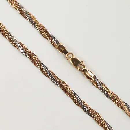 Halscollier, flätad, längd 43cm, bredd 4mm, rödguld/vitguld, 18K Vikt: 9,1 g