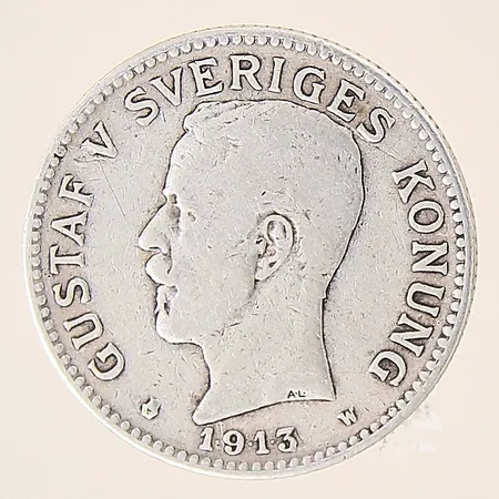 Mynt, Gustaf V Sveriges Konung, Med folket för fosterlandet, 2 kronor, Ø31mm, 1915, silver 800/1000 Vikt: 14,8 g