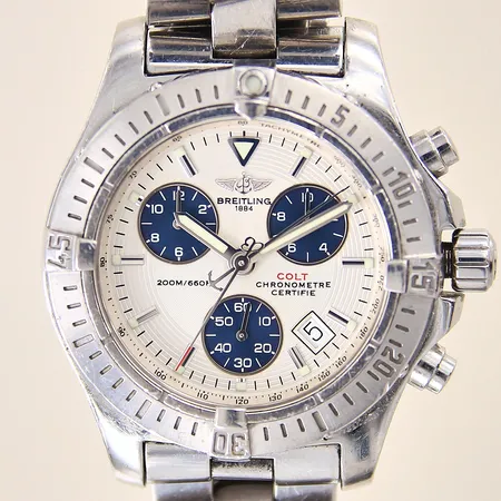 Herrur Breitling Colt, stål, quartz, Ø41mm, ref-nr: A73380, serie-nr: 908821, kronograf, datum, safirglas, pilotlänk, repor, inga tillbehör Vikt: 0 g