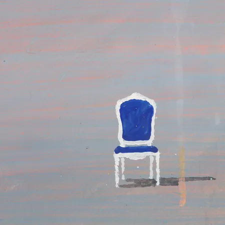 Tavla, olja på pannå, Stellan Mörner, "Vår vackra stol", 16x22cm, fläckar, signerad. Skickas med postpaket.