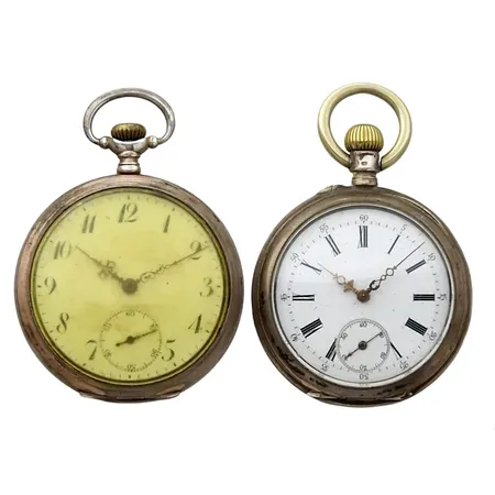 Fickur, 2 stycken, silver, Ø49/51 mm, manuella, defekter, bruttovikt 166g, 