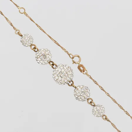 Collier med vita stenar, längd: 41,5 alt 44,5 cm, bredd: 1 - 10 mm, 18K guld. Bruttovikt: 4,3g Vikt: 0 g