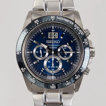 Herrur Seiko Big Calendar Chronograph,, quartz, datum, Ø 44mm, boettnr: 7T04-0AT0, serienummer:800092, länk med viklås, total längd ca 20cm, inga tillbehör