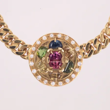 Collier med integrerat hänge, längd 43cm, bredd 5,5-24mm, stenar, 18K  Vikt: 57,1 g