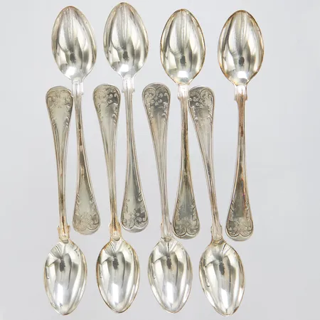 8 Kaffeskedar, modell: Gammal Fransk, längd: 130mm, Mema, silver, 830/1000 Vikt: 126,1 g