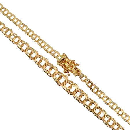 Halskedja Bismarck, 18K guld, doserad modell, N S E Guldvaru Aktiebolag, svensk kontrollstämpel, längd knäppt 42,0 cm, bredd 3-5 mm, mycket fint skick Vikt: 8,2 g