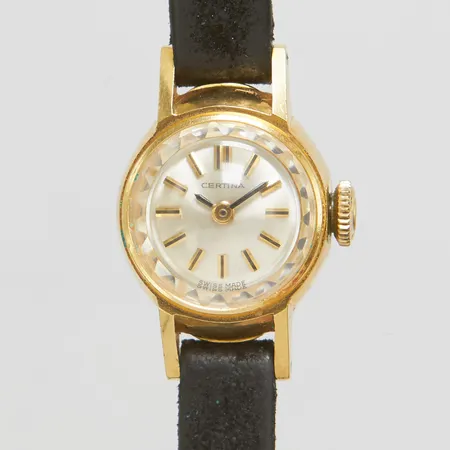 Damur Certina 18K, Ø 15mm, manuell, boettnr: 810 532 539362, skadad läderband, bruttovikt: 9,3g.